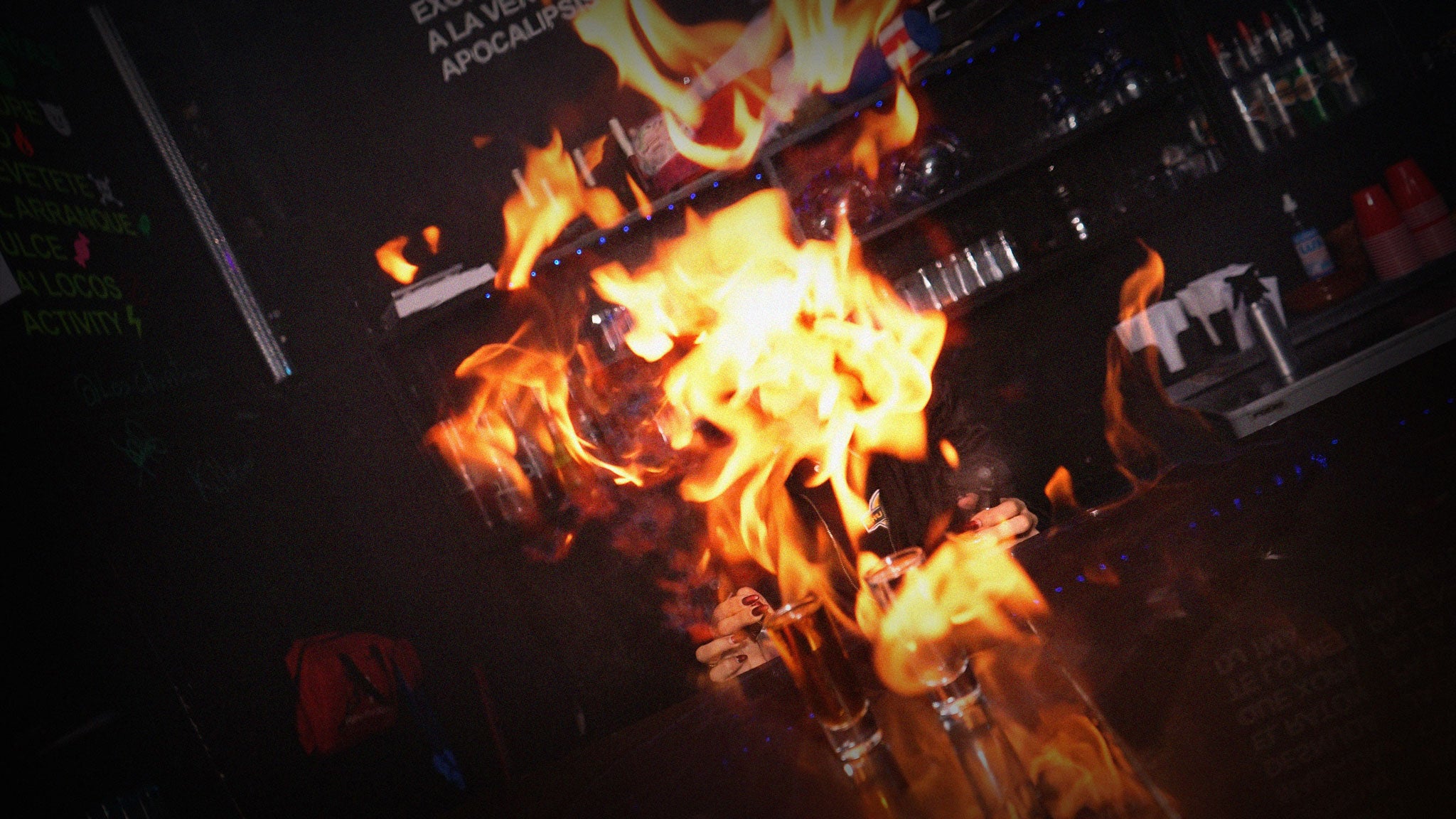 Fire show at a bar during The Panama Barcrawl in Casco Viejo, Panama City, Panama